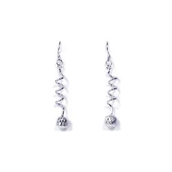 Sterling Silver Rhodium Plated Dangling Twisted Wire Hanging Ball Cz Chandelier Hook Earring dse0001