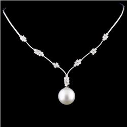 18K Gold 14MM Pearl & 1.82ctw Diamond Necklace