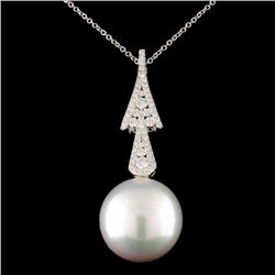 18K Gold 15.00mm Pearl & 0.39ctw Diamond Pendant