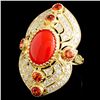 Image 2 : 14K Gold 3.02ct Coral & 1.35ctw Diamond Ring
