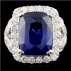 *GIA 18K Gold 13.40ct Sapphire & 1.57ctw Diam Ring