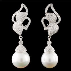 14K Gold 12.00mm Pearl & 1.28ctw Diamond Earrings