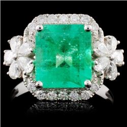 18K White Gold 2.60ct Emerald & 0.77ct Diamond Rin