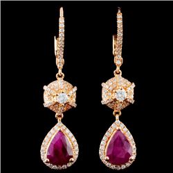 18K Gold 2.68ctw Ruby & 0.83ctw Diamond Earrings