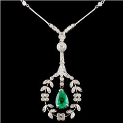 14K Gold 2.58ct Emerald & 2.00ctw Diamond Necklace