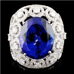 18K Gold 15.49ct Tanzanite & 2.68ctw Diamond Ring