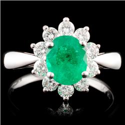 18K Gold 1.01ct Emerald & 0.57ctw Diamond Ring