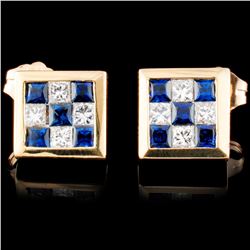 18K Gold 0.63ctw Sapphire & 0.40ctw Diamond Earrin