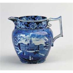 BLUE AND WHITE HISTORIC STAFFORDSHIRE PITCHER