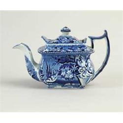 BLUE AND WHITE STAFFORDSHIRE TEAPOT