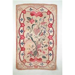 FINE FOLK ART VALENTINE HOOKED RUG