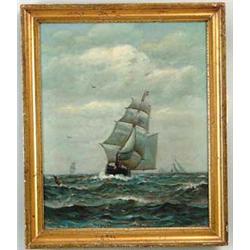 JAMES GALE TYLER (American, 1855-1931) “SEASCAPE WITH TALL SHIP”