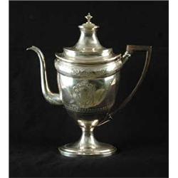 FINE TALL ENGRAVED FOOTED ENGLISH STERLING TEAPOT