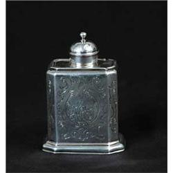 EARLY ENGLISH STERLING ENGRAVED TEA CADDY