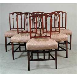 FINE SET OF SIX GEORGE III HEPPLEWHITE CARVED MAHOGANY DINING CHAIRS