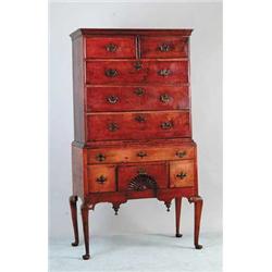 OUTSTANDING TWO PART QUEEN ANNE CURLY MAPLE HIGHBOY