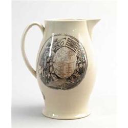 HERCULANEUM POTTERY PITCHER:  WASHINGTON-MAP OF THE UNITED STATES AND WASHINGTON IN GLORY-AMERICA IN