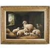 Image 1 : SUSAN CATHERINE MOORE WATERS (American, 1823-1900) RAM, EWES, LAMBS, ROOSTER AND HENS IN A BARN