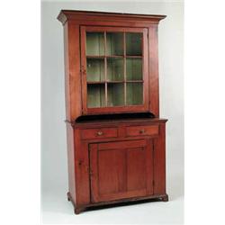 TWO PART DIMINUTIVE PENNSYLVANIA STEP BACK CUPBOARD