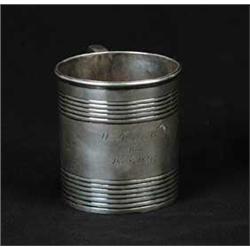 FINE AMERICAN COIN SILVER MUG BY HARVEY LEWIS (PHILADELPHIA, PA)