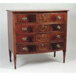 OUTSTANDING FOUR DRAWER INLAID SHERATON BOW FRONT CHEST