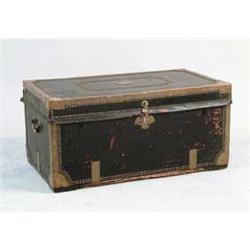 LEATHER AND BRASS DECORATED CAMPHOR WOOD SEA CHEST