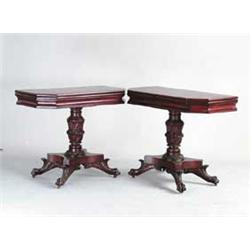 OUTSTANDING AND RARE MATCHED PAIR OF PHILADELPHIA MAHOGANY CARD TABLES ATTRIBUTED TO ANTHONY GABRIEL