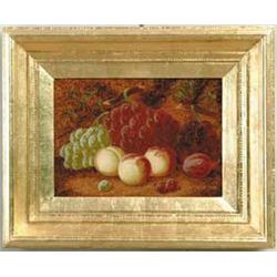 OLIVER CLARE (British, 1853-1927) STILL LIFE OF FRUIT WITH GRAPES, PEACHES AND PLUM