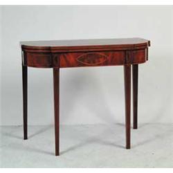FINE HEPPLEWHITE MAHOGANY INLAID CARD TABLE