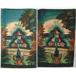 PAIR OF OUTSTANDING EARLY 19TH CENTURY PAINTED WINDOW SHADES
