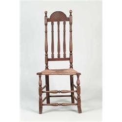 RARE MASSACHUSETTS BANISTER BACK SIDE CHAIR WITH FAN/SUNBURST CREST