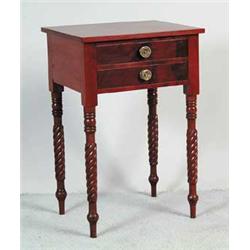 FINE SHERATON MAHOGANY TWO DRAWER STAND WITH CARVED LEGS