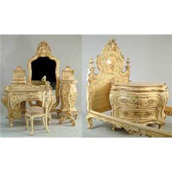 OUTSTANDING NINE-PIECE PAINTED FRENCH BOMBAY BEDROOM SET