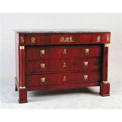 FINE FRENCH EMPIRE FOUR DRAWER MARBLE TOP COMMODE