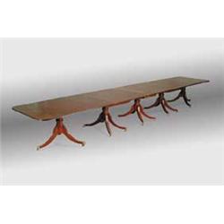 OUTSTANDING LARGE FIVE PEDESTAL MAHOGANY DINING ROOM TABLE