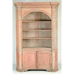 OUTSTANDING EARLY BARREL BACK PINE ARCHITECTURAL CORNER CUPBOARD