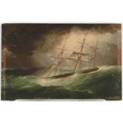 JAMES E. BUTTERSWORTH (American, 1817-1894) SCHOONER IN STORMY SEAS