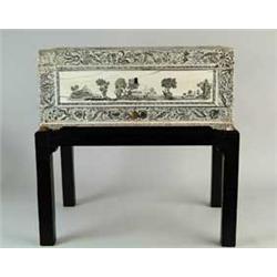 OUTSTANDING IVORY INLAID LIFT TOP BOX ON STAND