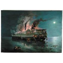 UNSIGNED (19th Century) BURNING OF THE SHIP “AMERICA” OFF NICARAGUA