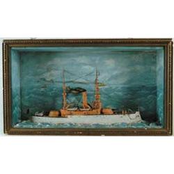 CASED AND FRAMED DIORAMA OF THE U.S.S ALABAMA
