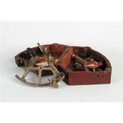 RARE CASED MINIATURE BRASS ANTIQUE SEXTANT BY SPEAR, DUBLIN