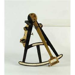 FINE BRASS IVORY AND EBONY QUADRANT IN GREEN PAINTED CASE