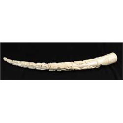 LARGE ANTIQUE CARVED IVORY AFRICAN ELEPHANT TUSK