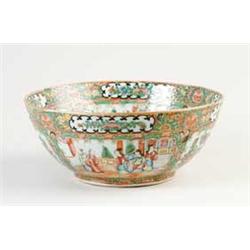 FINE ROSE MEDALLION PANELED AND POLYCHROME PUNCH BOWL