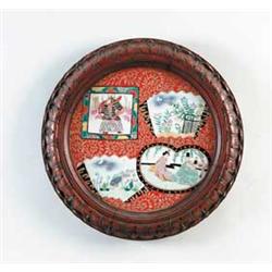 LARGE ROUND 19TH CENTURY FRAMED ORIENTAL KATANI TILE