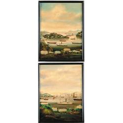 CHINESE SCHOOL STYLE (19th/20th Century ?) PAIR OF HARBOR SCENES