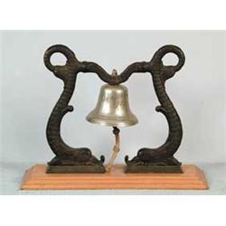 SHIP’S BRASS BELL IN OUTSTANDING DOLPHIN STAND