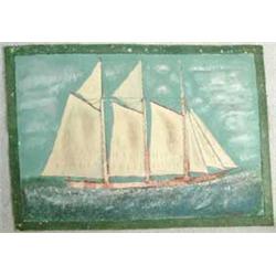 RARE SHIP DECORATED CANVAS MARITIME RUG