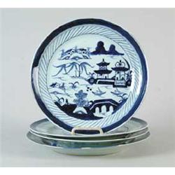FOUR CANTON BLUE AND WHITE DINNER PLATES