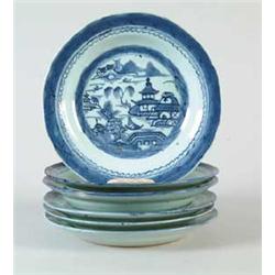 SIX CANTON BLUE AND WHITE BOWLS
